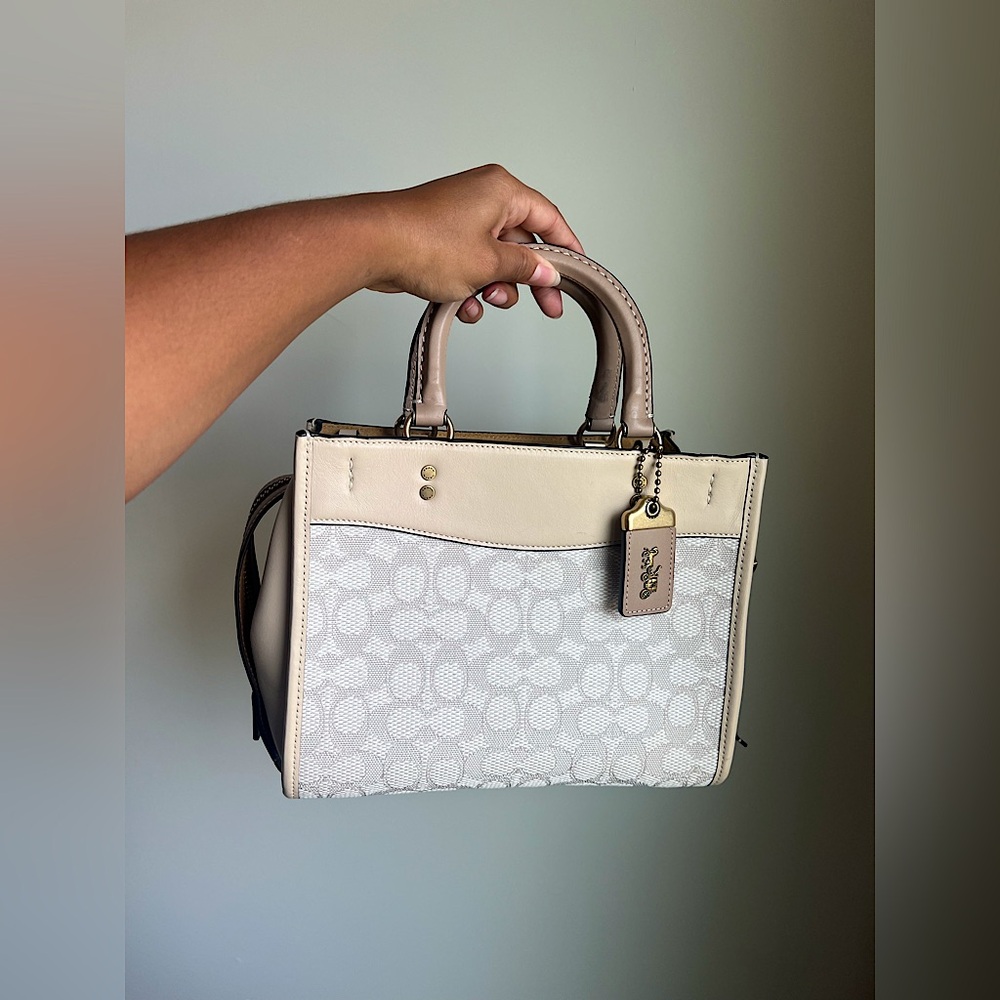 COACH Rogue 25 Textile Signature Jacquard Tote Chalk Multi Three Way Satchel Bag